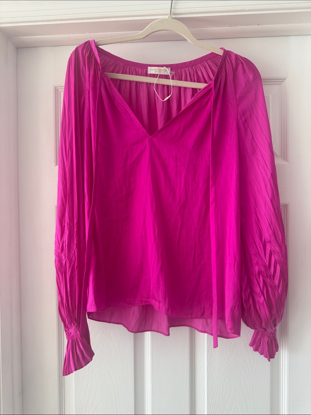 Ramy Brook Fuchsia V-Neck Balloon Sleeve Blouse
